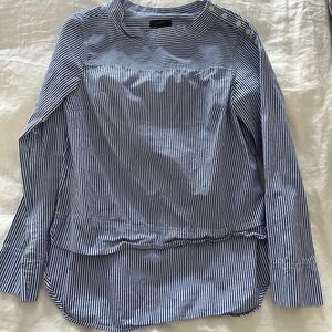J. Crew Navy Striped Blouse with Button Detail